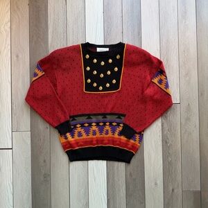 Antara Vintage Sweater 80’s 90’s Southwestern Tribal Coin Medallion